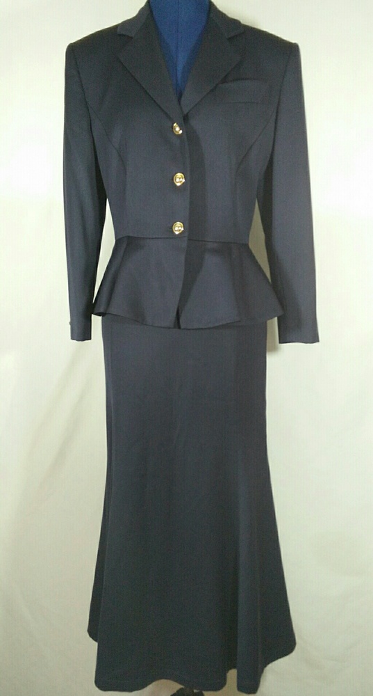 MINT! VTG BYBLOS Navy Skirt Suit Peplum IT40 2/4 S